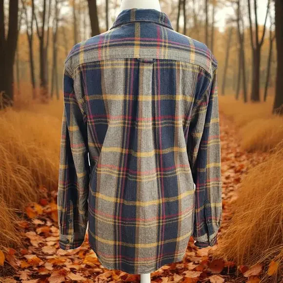 Orvis Shacket XL Men Brown Plaid Flannel Cotton Button Front Outdoor Camp Cabin - Picture 5 of 16